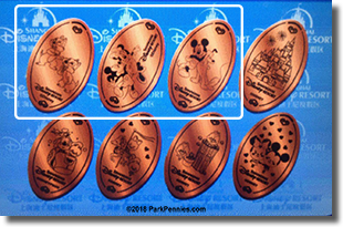 New Chip N Dale, Mickey and Minnie, Mickey and Pluto Shanghai Disneyland pressed coins reported 8-12-2018. Click for larger image.