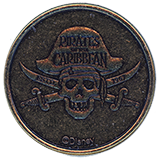#98 Pig Pen Pirate Souvenir Medallion Reverse. Medallion edge is reeded. 