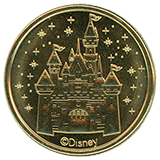 #90, DRM0090 Disneyland Castle aka Sleeping Beauty Castle golden Medallion.  Disney California Adventure, Anaheim California.