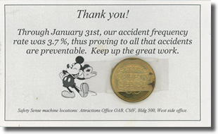 Thank you January 31st applause token card with token from Disneyland.